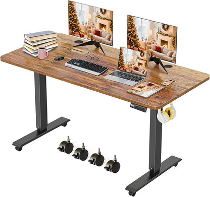 Electric Standing Desk 48 x 24 Inches Adjustable Height Sit Stand Up Desk for Home Office Computer Workstation Memory Preset with Wheels, Brown