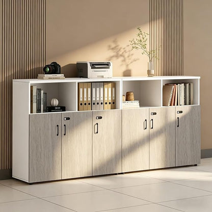 File Cabinet with Password Lock, Wood Lateral Filing Cabinet for Letter/A4 Files, 3 Drawer with Door, Printer Stand with Open Shelves for Home Office