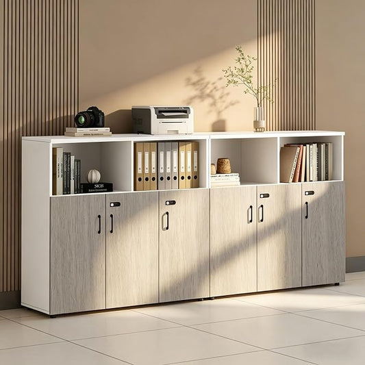 File Cabinet with Password Lock, Wood Lateral Filing Cabinet for Letter/A4 Files, 3 Drawer with Door, Printer Stand with Open Shelves for Home Office