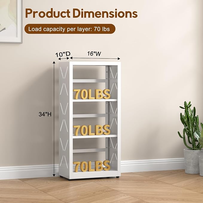 UNICOLY Bookshelves and Bookcases, 3 Tier Metal Bookshelf with Adjustable Shelves and Bookends, Open Shelf Bookcase, Display Shelves for Home Decor Bedroom, Living Room, Home Office, White