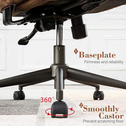 ovios Executive Ergonomic Office Chair, High Back Comfy Faux Suede Leather Computer Chairs, Mid-Century Modern Swivel Rolling Task Armchair, Brown