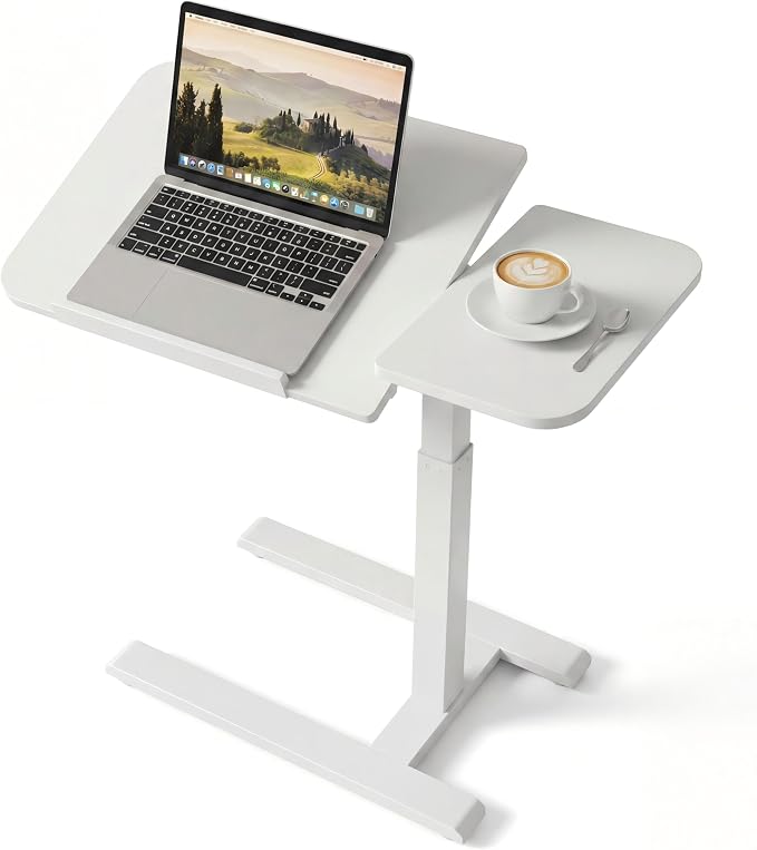 Overbed Table with Wheels, Height Adjustable Hospital Bed Table, Dual-Tiltable Rolling Laptop Desk for Bed, Hidden Casters H-Base Portable Side Table for Couch, Hospital & Home Office