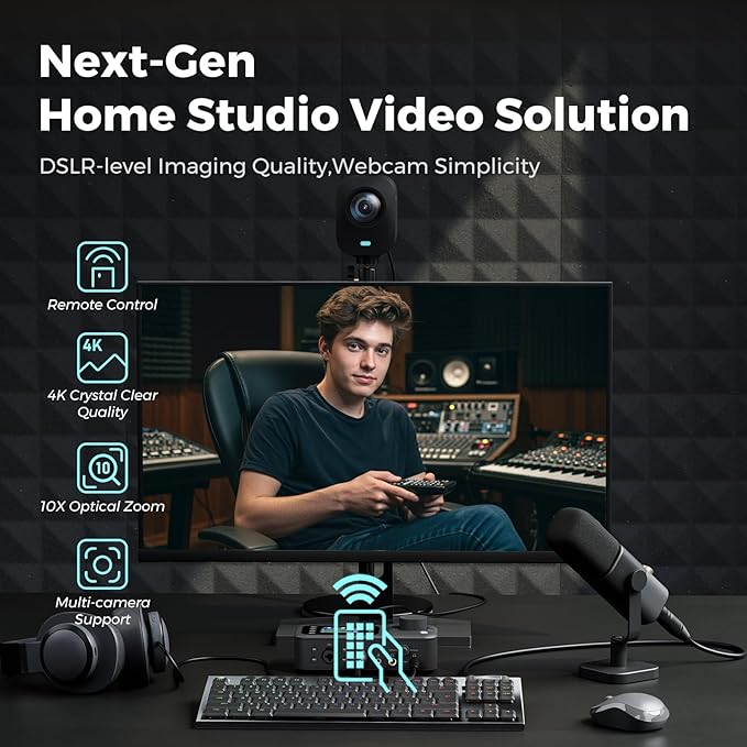 NearStream VM20 4K USB Streaming Camera with 40X Hybrid Zoom/8 Noise-Canceling Mics/Remote Control, HDMI/USB/RJ45 Output, Multi-Cam Ready, for Education,Conference,Worship & Live Event, OBS/Zoom,Black