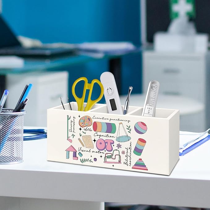 Occupational Therapy Gifts Pen Holder for Desk, OT Gifts Wooden Box Sign Desk Decor for Office Home Decoration, Occupational Therapist Gift Pencil Organizer, Therapy Office Decor