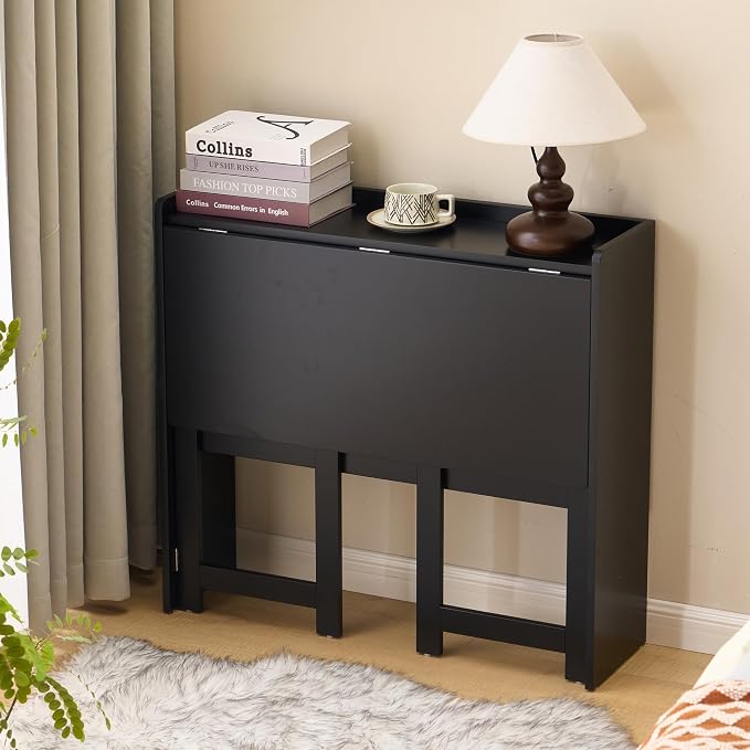 Foldable Desk，Folding Table with Storage Shelf,32.6 Inch Fold Out Computer Desk for Small Spaces,Writing Desk for Bedroom Home Office Dorm and Apartment (Black)