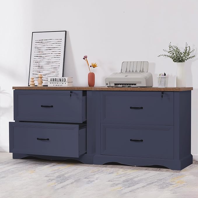 34.6" Farmhouse File Cabinet,Wood File Cabinet with Hanging File Folders,Top Drawer Lockable,Lateral Filing Cabinet for Home Office Compatible with Letter/Legal/A4 Size