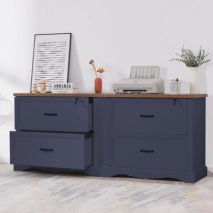 34.6" Farmhouse File Cabinet,Wood File Cabinet with Hanging File Folders,Top Drawer Lockable,Lateral Filing Cabinet for Home Office Compatible with Letter/Legal/A4 Size
