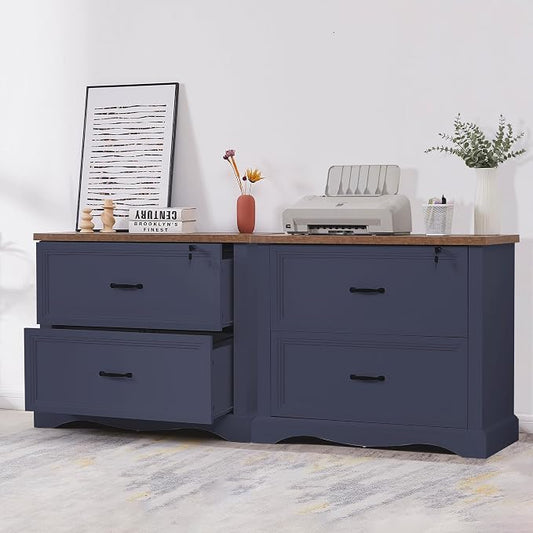 34.6" Farmhouse File Cabinet,Wood File Cabinet with Hanging File Folders,Top Drawer Lockable,Lateral Filing Cabinet for Home Office Compatible with Letter/Legal/A4 Size (2)