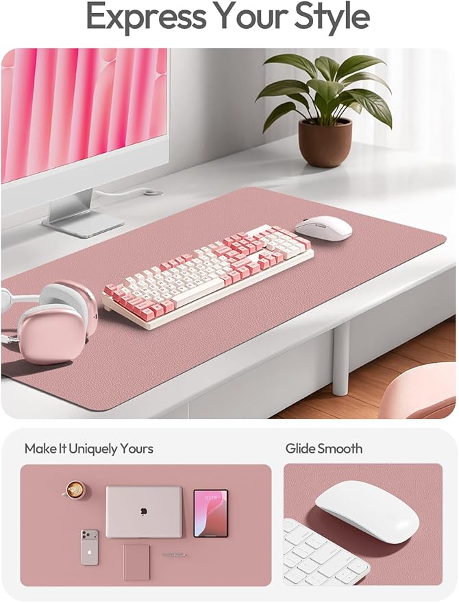 YSAGi Leather Desk Protector, Office Mat, Large Mouse Mat, Non-Slip PU Leather Blotter, Laptop Desk Mat, Waterproof Writing Pad for Office and Home(Pale Mauve, 63" x 17.2")