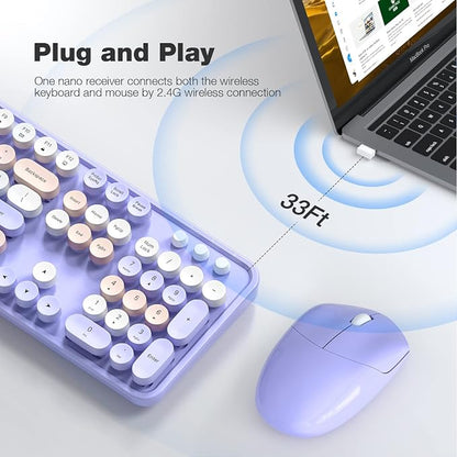 Dilter Wireless Keyboard and Mouse Combo, 104 Keys Full-Sized Typewriter Keyboards, 2.4 GHz USB Receiver Plug and Play, for Windows, PC, Laptop, Desktop (Purple Colorful)