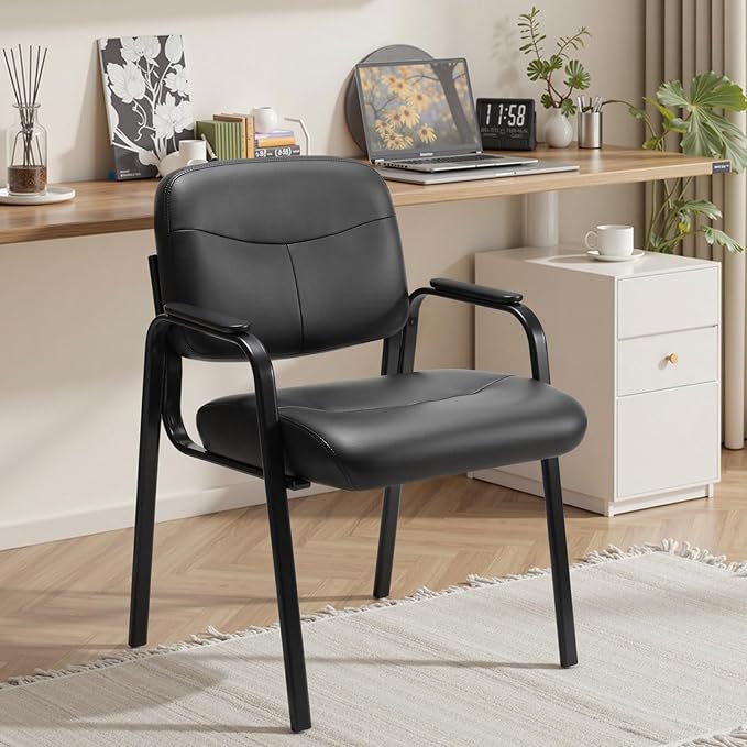 OLIXIS Office Waiting Room Chairs Set of 1, Leather Desk Reception Guest Stationary Side Chair with Padded Arms for Home Conference Meeting Lobby Area Medical Clinic Church