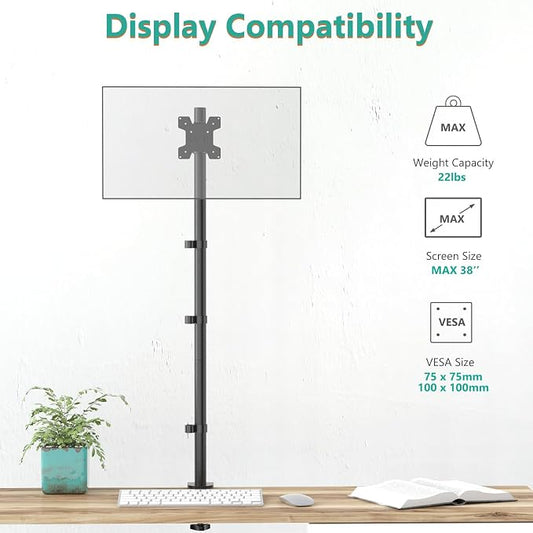 WALI Single Monitor Stand Desk Mount, Tall Monitor Stand Fully Adjustable with 39” Height Pole, Articulating Arm for Computer Screen up to 38 inch, 22lbs (M001XXL), Black