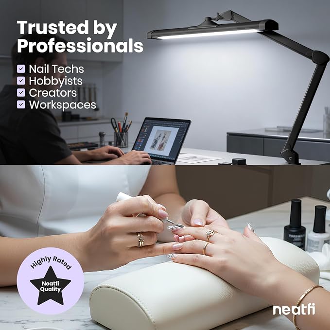 Neatfi 3,500 Lumens LED Desk Lamp – 45W Dimmable Task Light | 3 Light Modes | 540 SMD LEDs | Touch Control | Adjustable Arm | Reading, Craft, Workbench & Office (Black-3, 26-Inch Wide Shade)