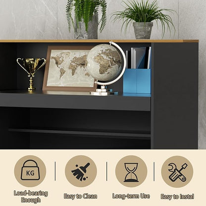 85.8 inches Reception Desk with Counter Modern Front Table Checkout Counter Table Retail Counter for Reception Room,Salon,Office,Store,Shop,Clinic,Lobbies,Retail,Home,Black and Natural