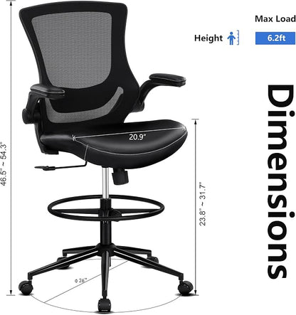 Misolant Tall Office Chair for Standing Desk, Drafting Chair with Footrest Ring, PU Leather Recline High Office Tall Desk Chair with Adjustable Lumbar Support