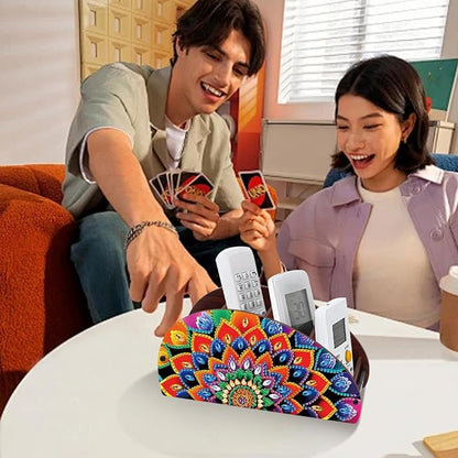 DIY Diamond Painting Storage Box Mandala Design 5D Rhinestone Diamond Art Case Multi-Compartment Wooden Desktop Organizer for TV AC Remotes Makeup Brushes Pens Holder Tabletop Craft Storage