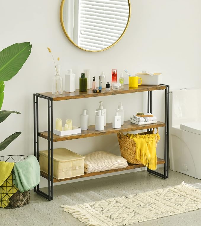 HCHQHS 3-Tier Rustic Wood and Metal Industrial Bookcase - 40in, for Home Office, Bedroom, Kitchen, Bathroom