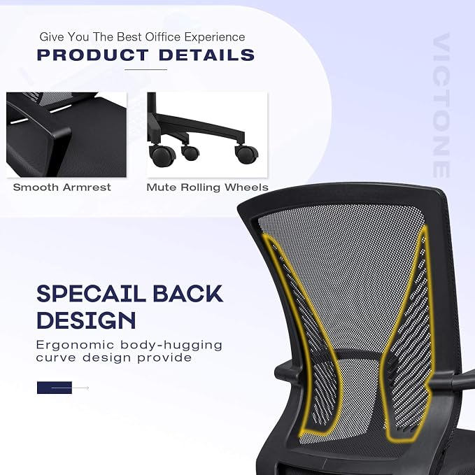 VICTONE Home Office Desk Chair Task Mid Back Mesh Office Chair Ergonomic Swivel Lumbar Support Desk Computer Chair (Black)