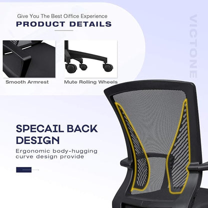 VICTONE Home Office Desk Chair Task Mid Back Mesh Office Chair Ergonomic Swivel Lumbar Support Desk Computer Chair (Black)