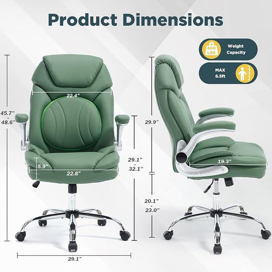 Comfortable Office Desk Chair for Low Back Pain Wide Seat Criss Cross Chair, Green