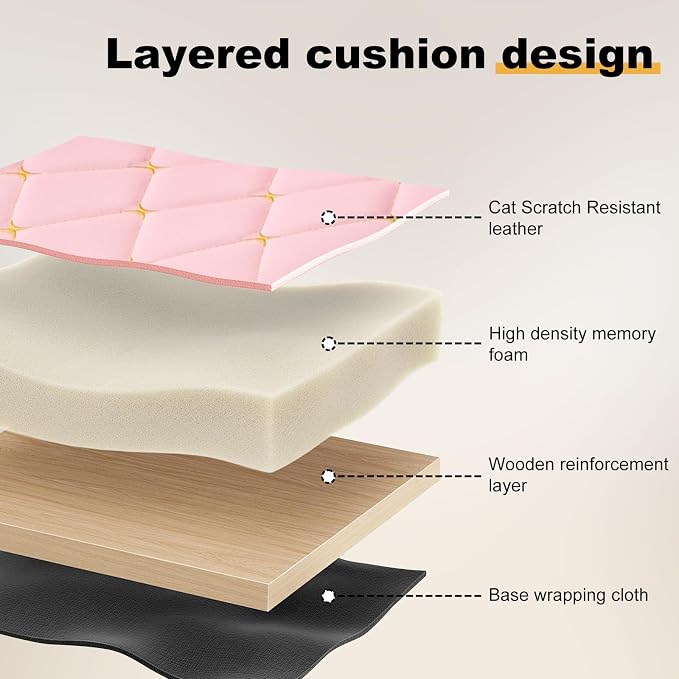 Furniliving Pink and Gold Office Chair, Leather Office Chairs, Adjustable Vanity Chair with Golden Legs and Padded Armrest, Modern Upholstered Computer Chair with Wheels,Pink