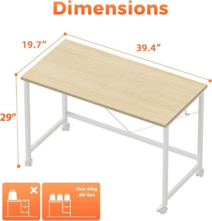 Mericonia 40 inch Rolling Computer Desk with Wheels, Gaming Desk for Small Spaces, Modern Simple Style Table for Home Office, Study Writing Table