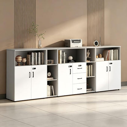 File Cabinet with Password Lock, Wood Lateral Filing Cabinet for Letter/A4 Files, 3 Drawer with Door, Printer Stand with Open Shelves for Home Office