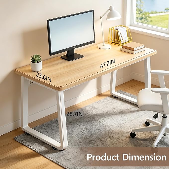 Small Office Computer Desk, Simple Style Writing Desk Waterproof and Scratch-Resistant,Sturdy Study Writing Desk with Wooden Tabletop and Metal Frame for Bedroom, Study Room, Living Room