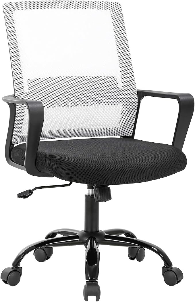 BestOffice Computer Chair Office Chair Cheap Desk Chair Swivel Rolling Ergonomic Executive Lumbar Support Task Mesh Chair Adjustable Stool for Home Office, White