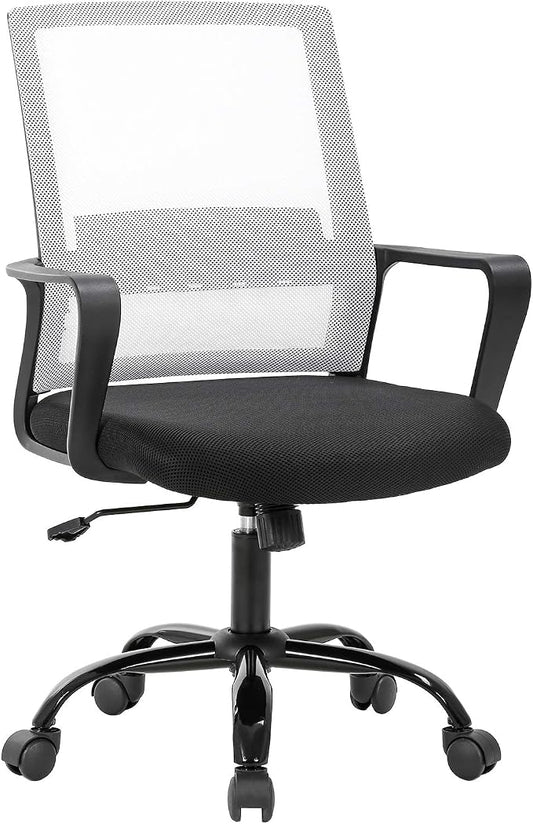 BestOffice Computer Chair Office Chair Cheap Desk Chair Swivel Rolling Ergonomic Executive Lumbar Support Task Mesh Chair Adjustable Stool for Home Office, White