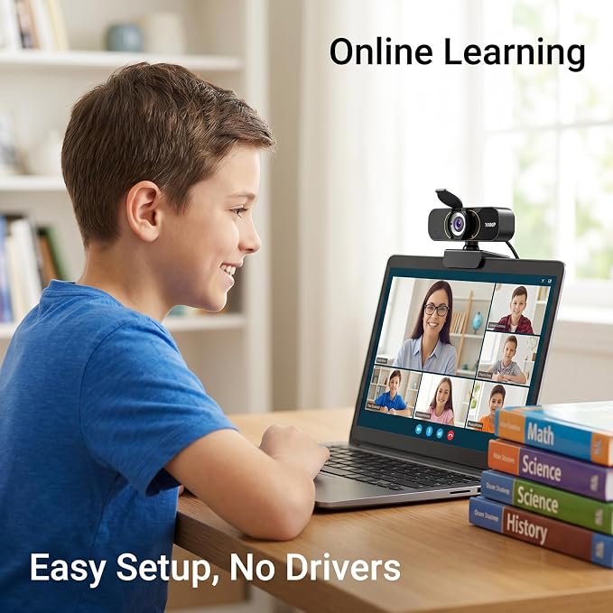 1080P Webcam for PC & Laptop with Microphone — Stay Connected | Plug and Play No Driver, Crystal Clear Video Auto Lighting, Privacy Physically Protected, Mount It Anywhere in Seconds