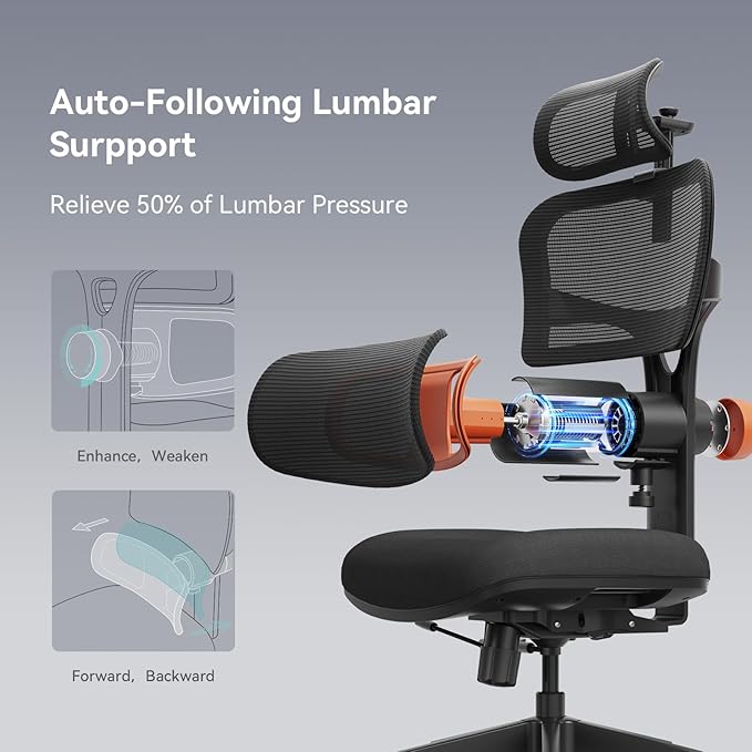 Newtral Office Chair Ergonomic - Home Office Desk Chair, Back Pain Chair with Auto-Following Lumbar Support, 4D Armrest, Seat Depth and Height Adjustable