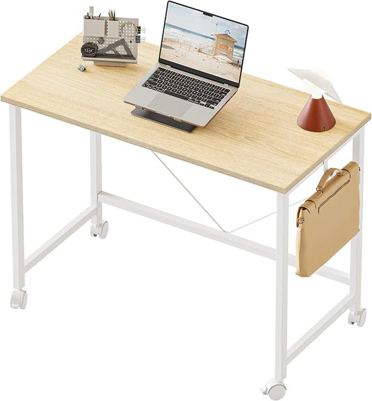 Mericonia 32 inch Rolling Computer Desk with Wheels, Gaming Desk for Small Spaces, Modern Simple Style Table for Home Office, Study Writing Table