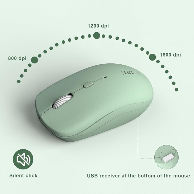 Wireless Keyboard and Mouse Combo, 2.4G Full Size Silent Keyboard with Fn Multimedia Keys for Office and Home, 3-Level DPI Adjustable Quiet Mouse for Windows,Mac OS Desktop/Laptop/PC(Avocado Green)
