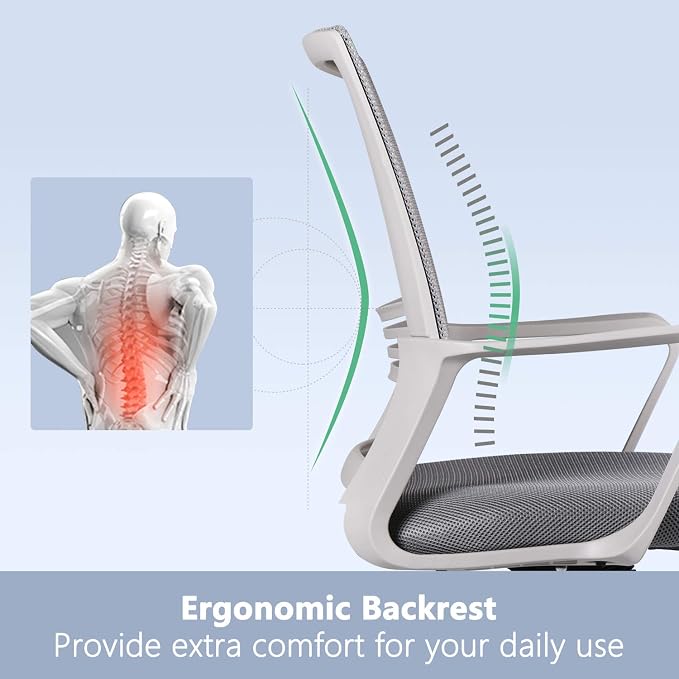 Office Chair Ergonomic Mesh Chair Computer Desk Chair Executive Home Office Chairs with Lumbar Support Armrest Rolling Swivel Adjustable Mid Back Grey