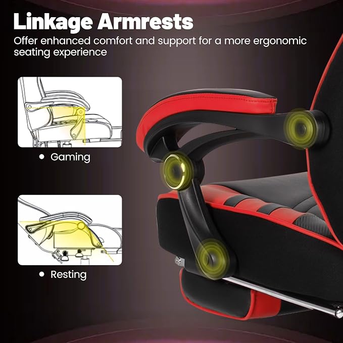 Goplus Gaming Chair, Computer Chair with Footrest and Lumbar Support, Height Adjustable Executive Swivel Rolling Task Chair with 90°-155° Tilt Function (Red)