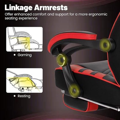 Goplus Gaming Chair, Computer Chair with Footrest and Lumbar Support, Height Adjustable Executive Swivel Rolling Task Chair with 90°-155° Tilt Function (Red)