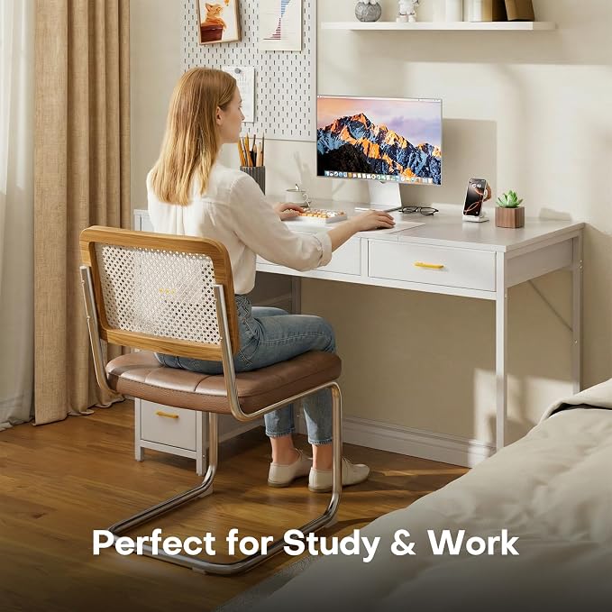 HLDIRECT 47" Computer Desk with 6 Drawers, Home Office Desk with Large Storage for Home Office,Gaming,Writing Study,Work (White)