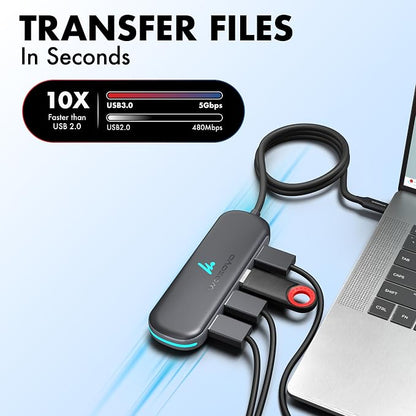 Type C to 4 Port Wozoyo USB 3.2 Hub, 4XUSB 5 Gbps, Data Transfer Upto 5Gbps, Plug & Play, Multiport Type C Hub with 30cm Cable, Compatible with MacBook, Tablet, Smartphones and Type C Enabled Devices