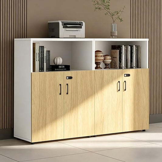 File Cabinet with Password Lock, Wood Lateral Filing Cabinet for Letter/A4 Files, 3 Drawer with Door, Printer Stand with Open Shelves for Home Office