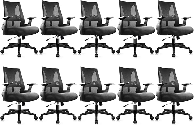 CLATINA 500lbs Big and Tall Office Chair Heavy Duty Mesh Ergonomic Computer Chairs with Adjustable Lumbar Support and Wide Comfy Seat for Home Office Conference Heavy People, Black, 10 Pack