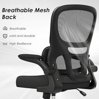 Soohow Office Chair, Mesh Ergonomic Office Chair with Lumbar Support, Comfy Swivel Computer Desk Chair with Flip Armrest Rolling Wheels for Home Study Room Office, Black & Black
