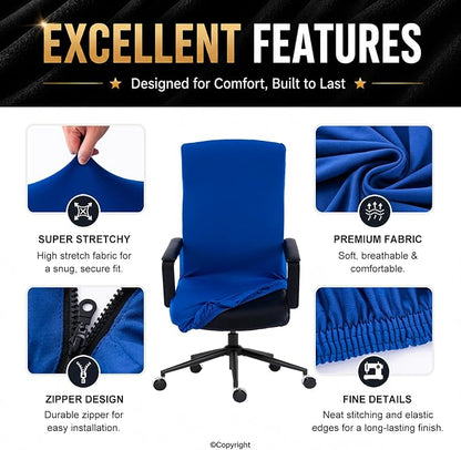 Elastic Computer Chair Cover with Durable Zipper - Protective Removable Washable Universal Office Desk Chair Seat Slip Cover - Stretchy Soft Anti-dust Desk Chair Seat Protector for Dogs, Cats, Pets