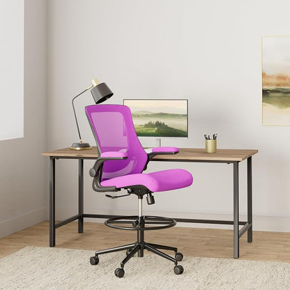 Misolant Tall Office Chair, Drafting Chair for Standing Desk, High Office Chair with Adjustable Lumbar Support, Flip-up Arm and Footrest Ring, Tall Drafting Chair for Bar Height Desk