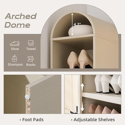 IFGET 67" Tall Arched Bookshelf, 8 Tiers Arch Bookcase with Storage, Modern Farmhouse Book Shelf with Adjustable Shelves, Wood Bookshelf w/Open Display Shelves for Living Room, Office (Cream)