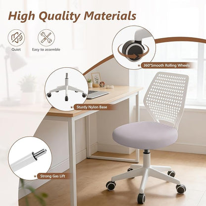 Small Office Chair with Wheels, Armless Desk Chair Height Adjustable Swivel Rolling Task Chair Breathable Mesh Ergonomic Computer Work Chair for Adult, Gray