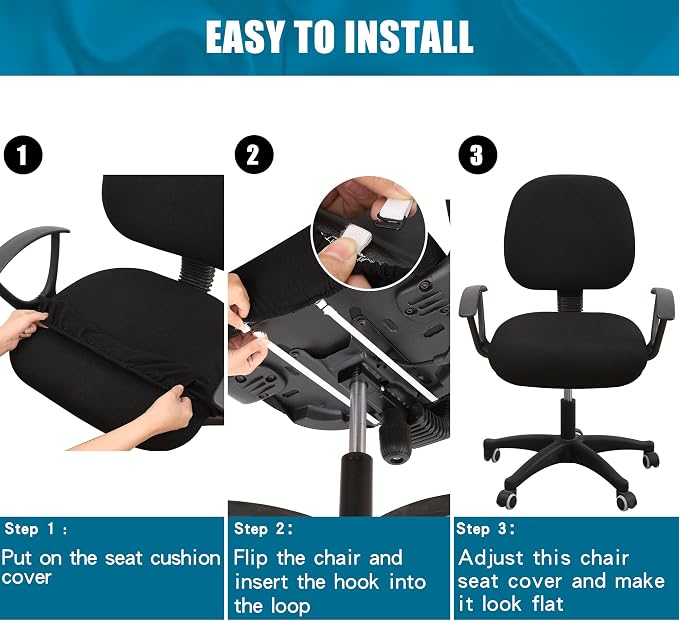Smiry Stretch Jacquard Office Computer Chair Seat Covers, Removable Washable Anti-dust Desk Chair Seat Cushion Protectors - Navy Blue