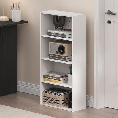 Furinno Basic Book Shelf, 4-Tier Bookcase with Open Shelf, Bookshelf, Cube Storage Organizer, 7 x 17 x 35, for Living Room, Bedroom, Home Office, White