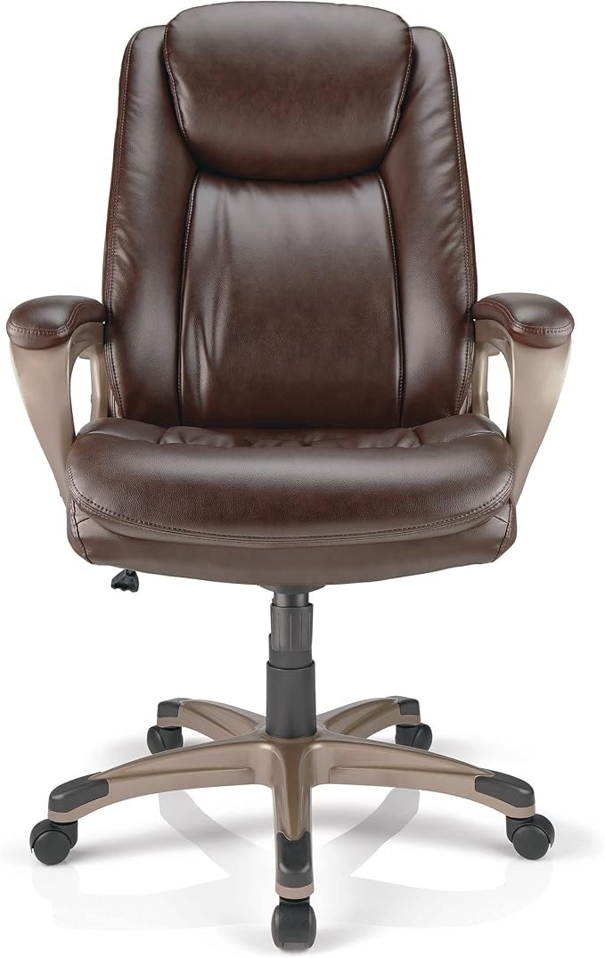 Realspace® Tresswell Bonded Leather High-Back Chair, Brown/Champagne