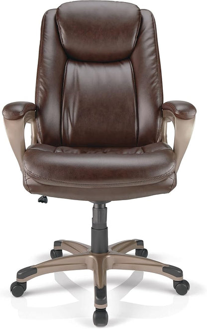 Realspace® Tresswell Bonded Leather High-Back Chair, Brown/Champagne